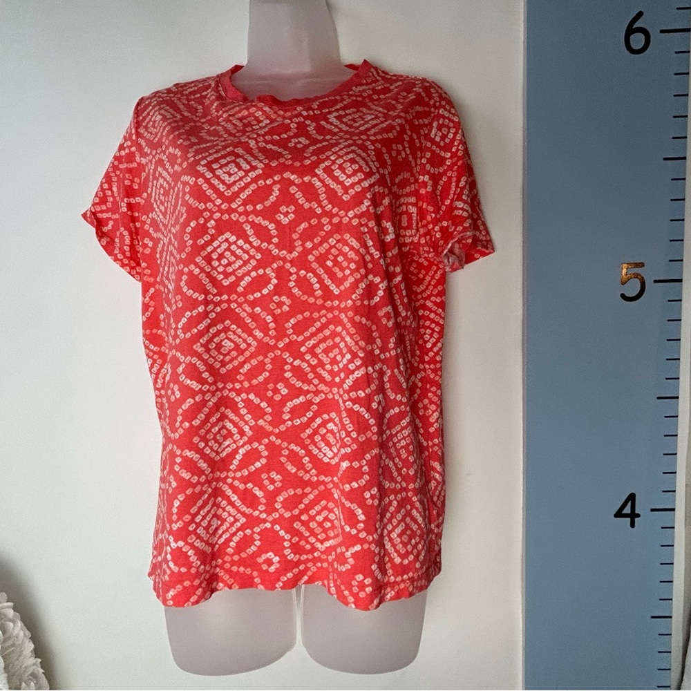 Lands' End Orange White Geo Shapes Relaxed Fit Shirt Medium 10-12.